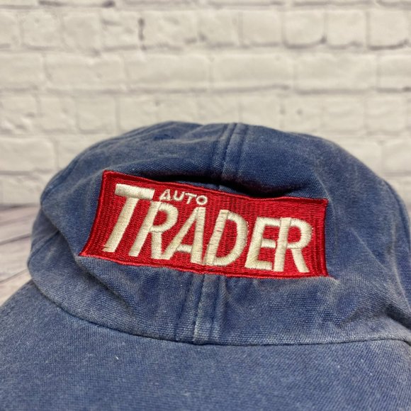 Vintage Hat Cap Strap Back Blue Auto Trader Embroidered Logo Adjustable 90s - Picture 6 of 9